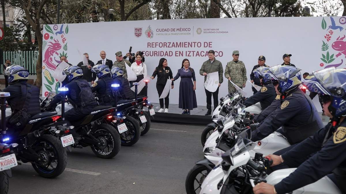 Clara Brugada en el lanzamiento de un operativo para reforzar la seguridad en la alcaldía Iztapalapa