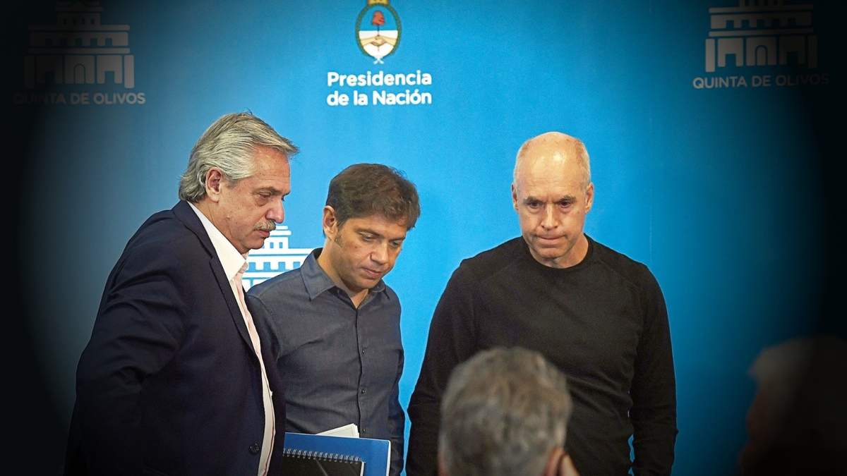 Alberto Fernández junto a Axel Kicillof y Rodríguez Larreta. Fuente: (Twitter)