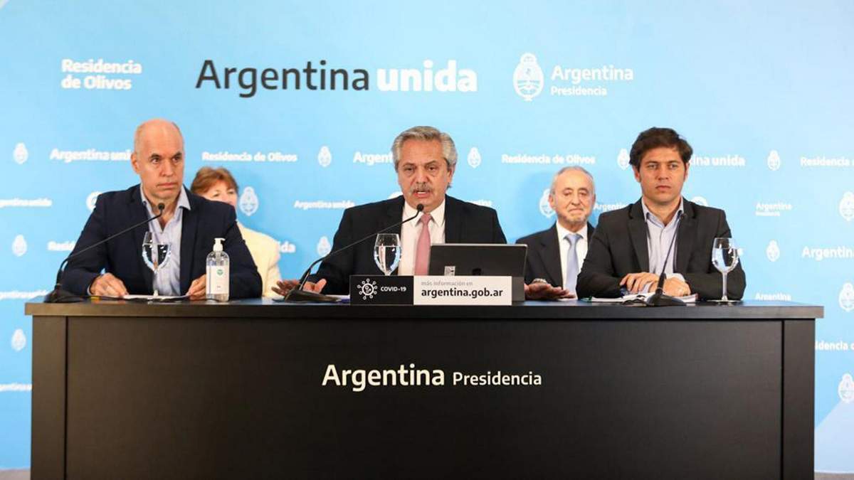 Alberto Fernández junto a Horacio Rodríguez Larreta y Axel Kicillof. Fuente: (Presidencia)