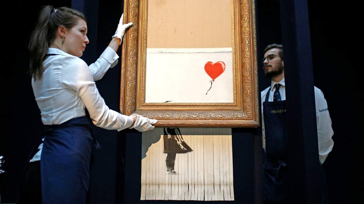 El cuadro autodestruido de Banksy. Fuente: (Twitter)