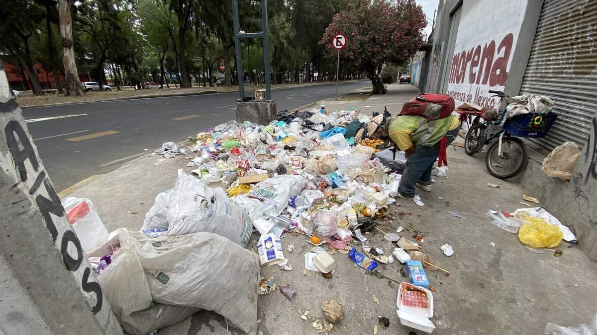 Un hombre esculca basura en busca de algo de utilidad en la CDMX