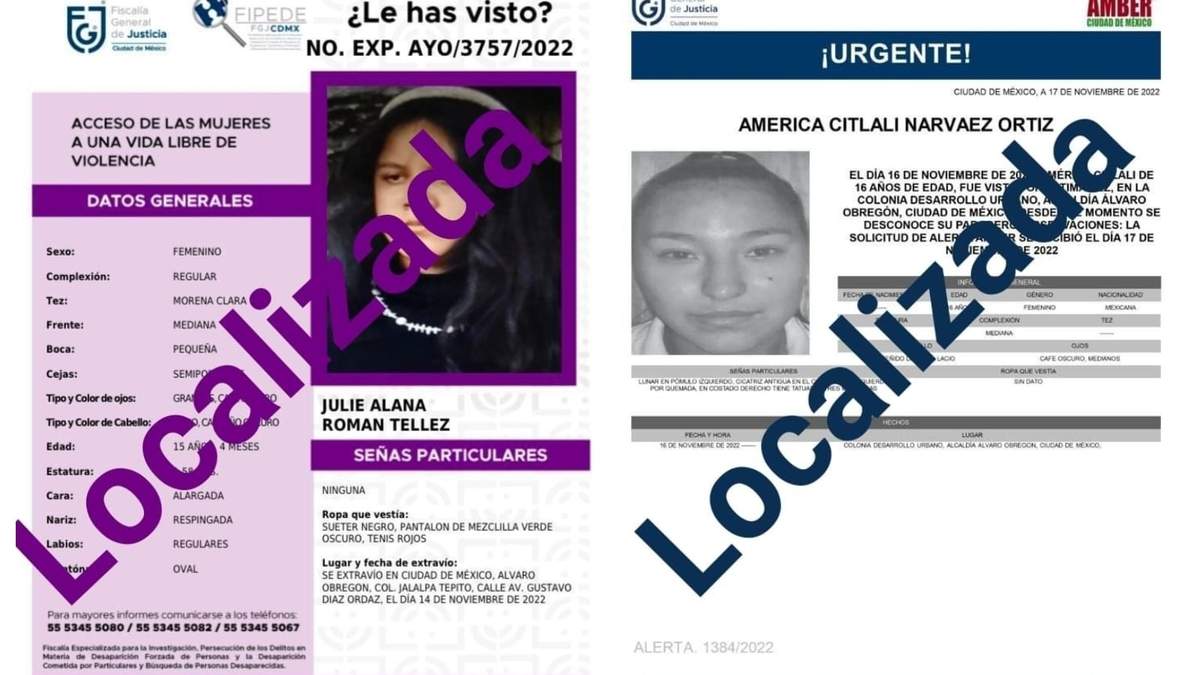 Las fichas de búsqueda de Julie y América
