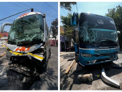 Chocan dos autobuses, un taxi y una camioneta en la Venustiano Carranza; hay 13 heridos
