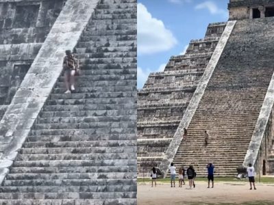 Turistas suben a la pirámide de Chichén Itzá y burlan seguridad del INAH (VIDEO)