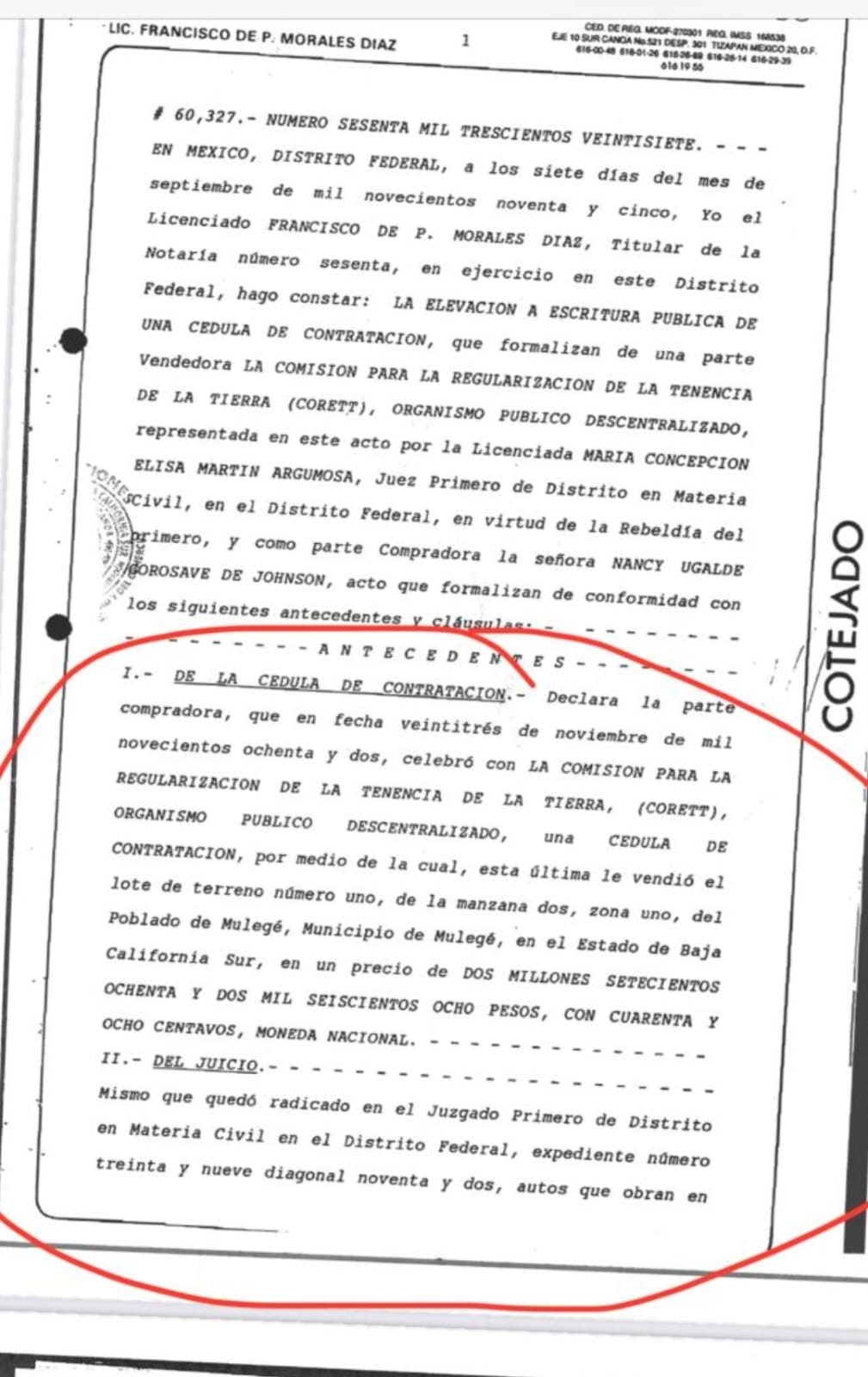 el finiquito y se detalla el total del predio y el monto que pagaron a Corett