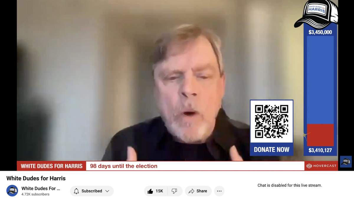 El actor Mark Hamill en la video-reunión