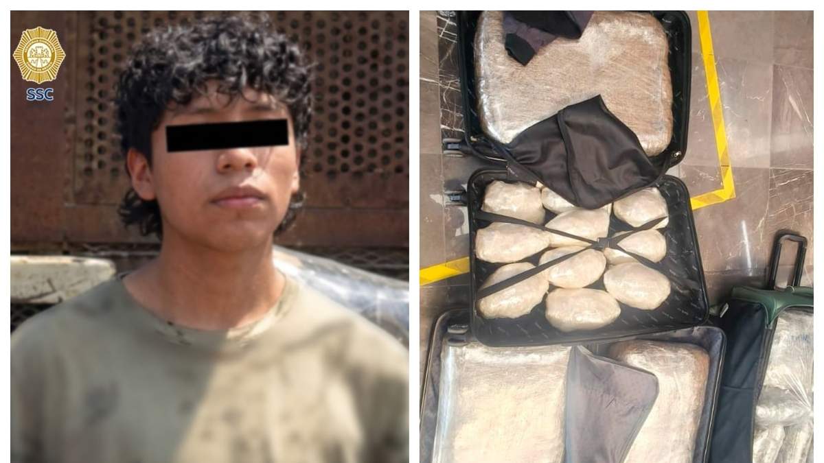 El detenido y la mariguana que transportaba