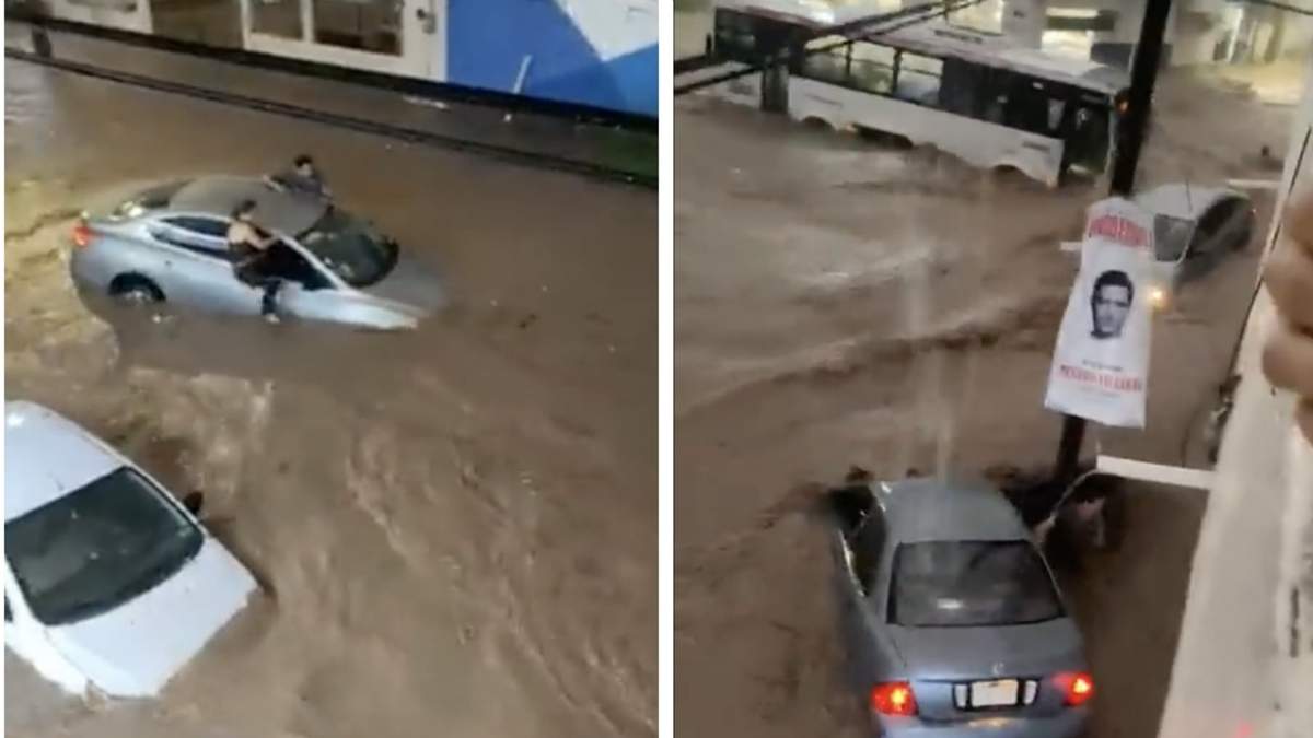 Algunas personas salieron de sus vehiculos para no ser arrastrados por la corriente