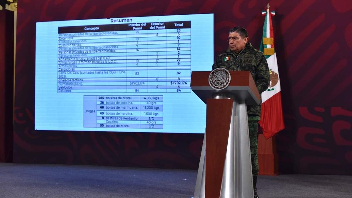Luis Cresencio Sandoval, titular de la Sedena, da el informe de la situación en el Cereso 3 de Chihuahua, luego del motín del 1 de enero de 2023