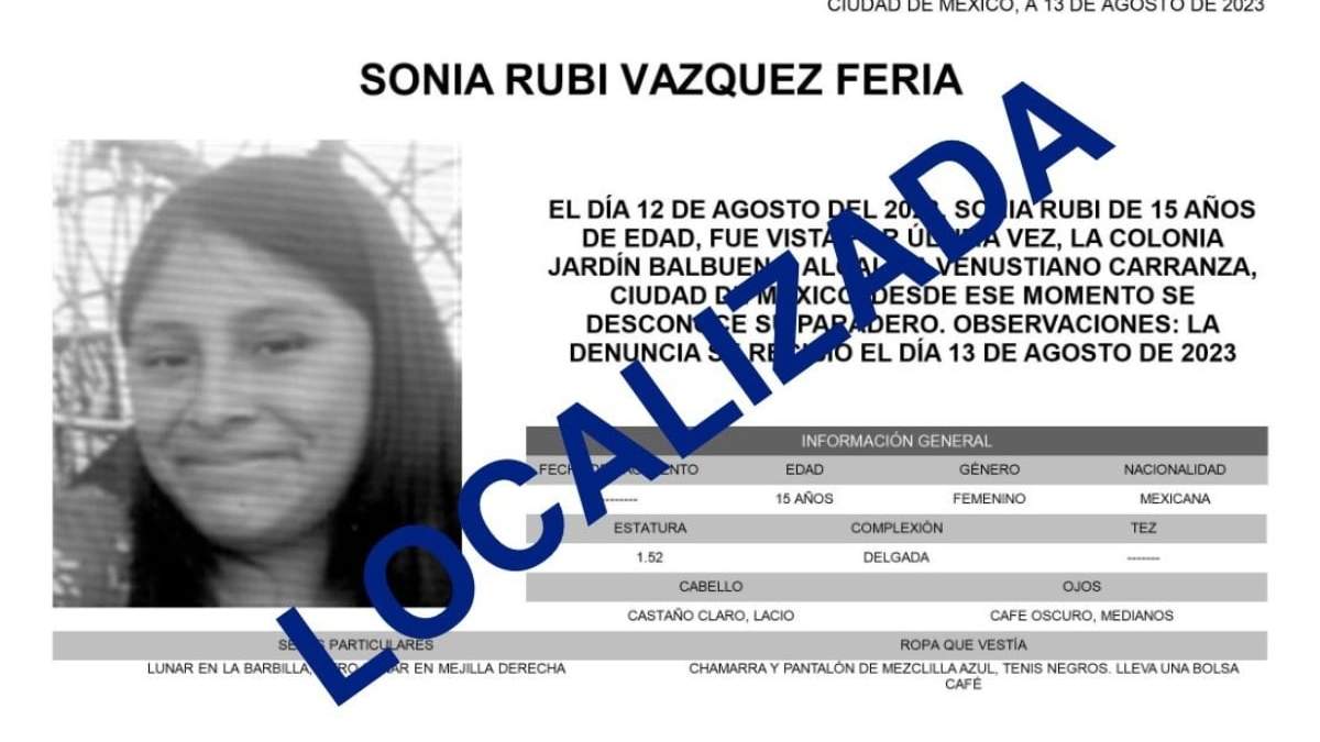 La ficha de búsqueda de Sonia Rubí