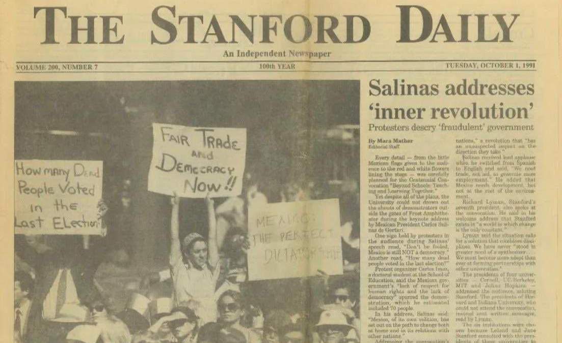 La política en una protesta contra Salinas de Gortari