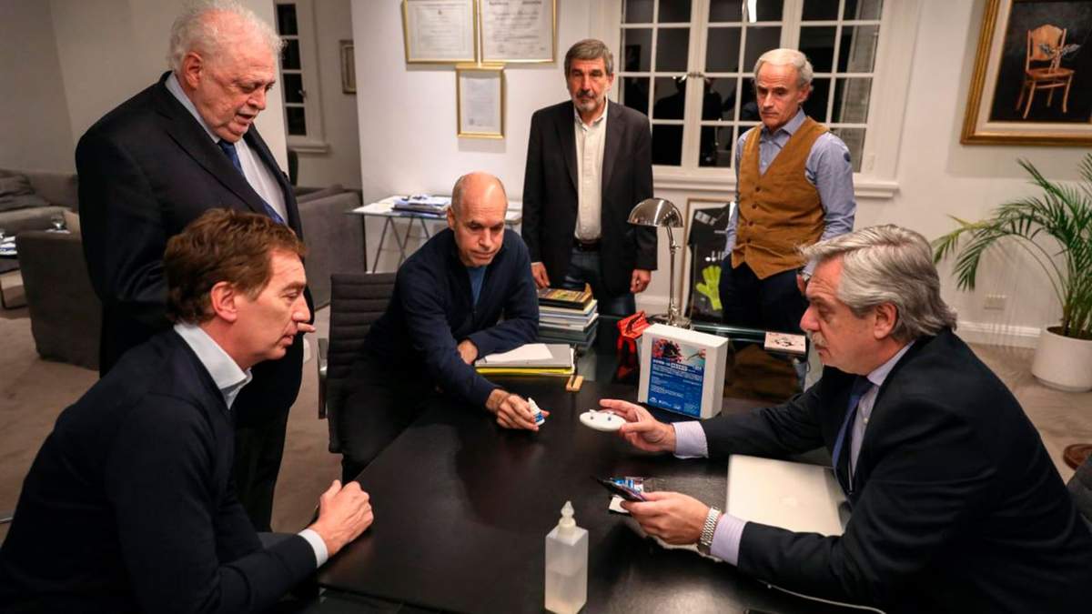 Santilli, González García, Rodríguez Larreta, Salvarezza, Cahn y Fernández. Fuente: (Twitter)