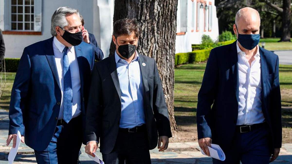 Alberto Fernández, Axel Kicillof y Horacio Rodríguez Larreta, respectivamente. (Fuente: Twitter)