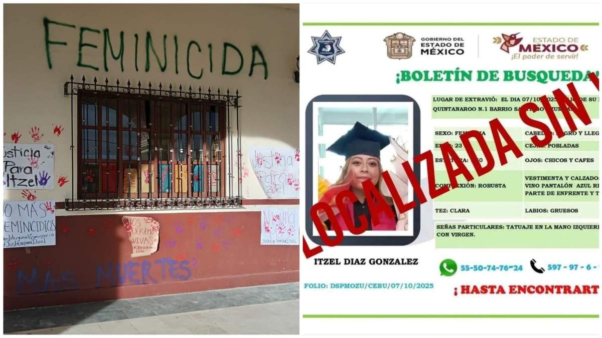 Pintas en el Palacio Municipal de Ozumba y ficha de búsqueda de Itzel Díaz González