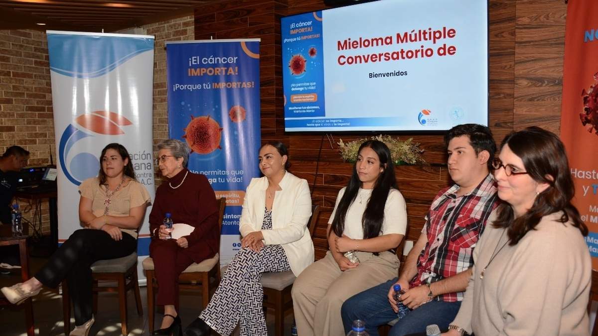 Jimena Alcalá, presidenta de la AMEMM; Maira Galindo, directora general de la AMLCC; Dra. Yanet Ventura, hemato oncóloga; Perla Santana, fisioterapeuta; Leonardo Rosas, psicólogo y Alma Ortiz, subdirectora de la AMLCC