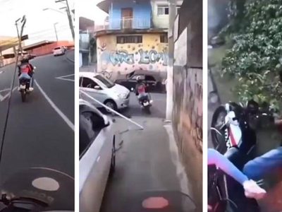 Policía graba desde su moto espectacular persecución; así fue como terminó (Video)