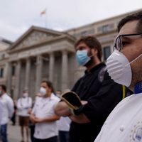 Protesta de cocineros frente al Congreso español