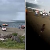 Tromba marina se convierte en tornado en Veracruz; azota la playa y ahuyenta a turistas (Videos)