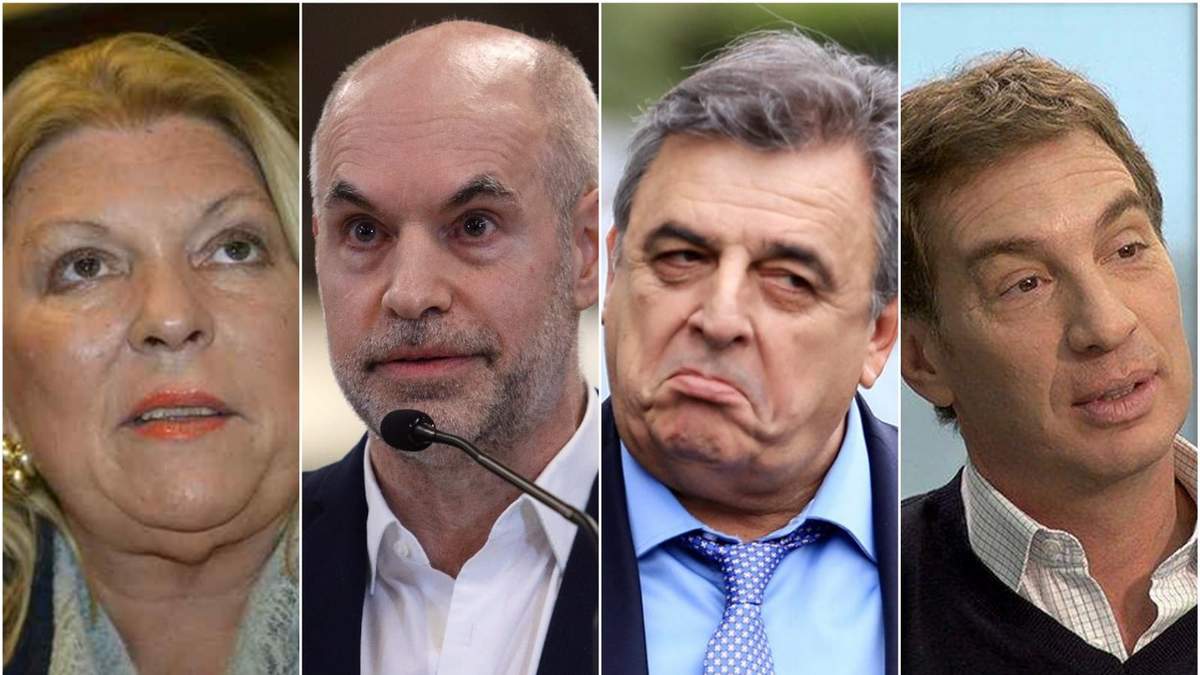 La exdiputada, Elisa Carrió; el jefe de Gobierno porteño, Horacio Rodríguez Larreta; el diputado Mario Negri; y el precandidato a diputado de Juntos por el Cambio, Diego Santilli. Fuente: (Minuto Neuquén)