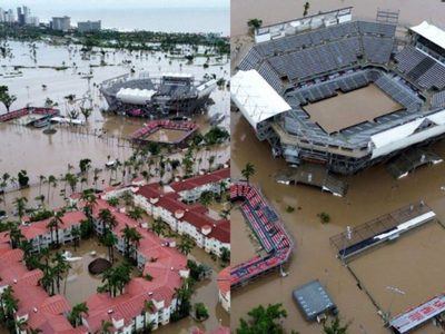 Huracán John provoca inundación en la Arena GNP de Acapulco, sede del Abierto Mexicano de Tenis