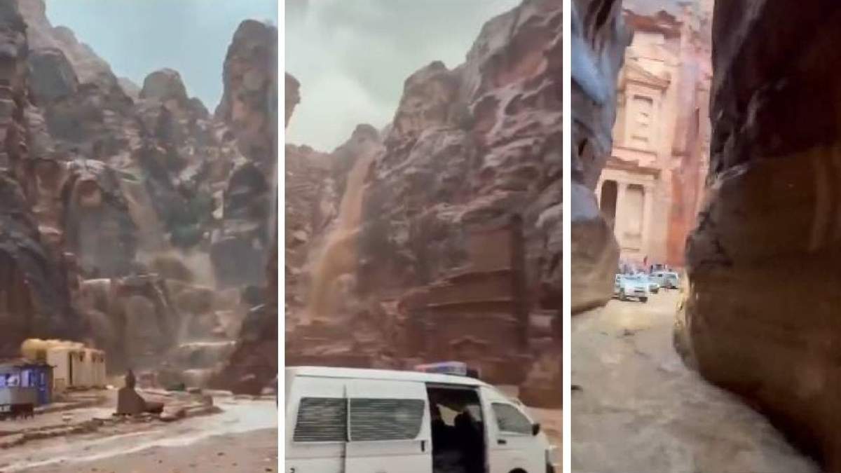 Inundación en la ciudad arqueológica de Petra, Jordania
