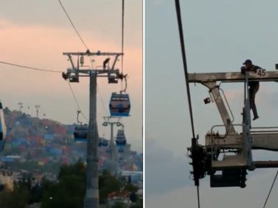 Hombre libra cercado y trepa en una torre del Cablebús en Iztapalapa (Video)