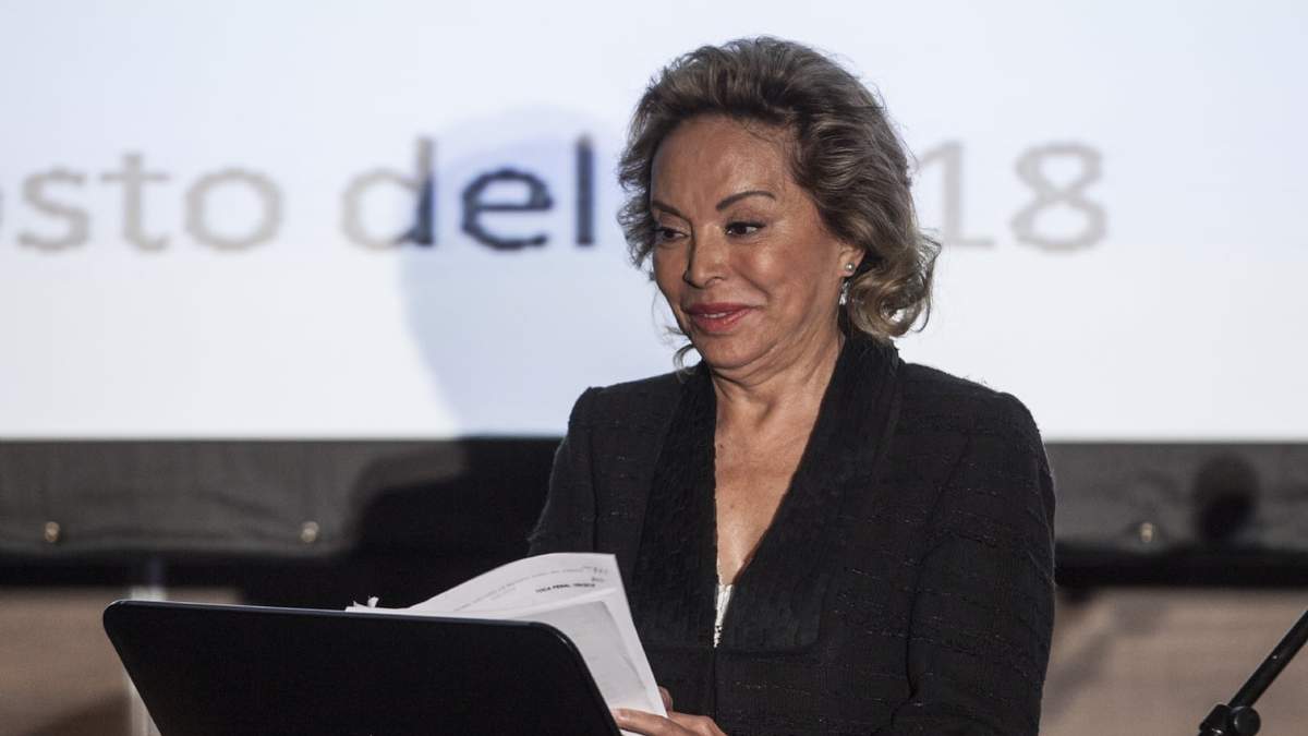 La maestra durante el mensaje que ofreció en 2018 al ser absuelta por los delitos de defraudación fiscal y crimen organizado.