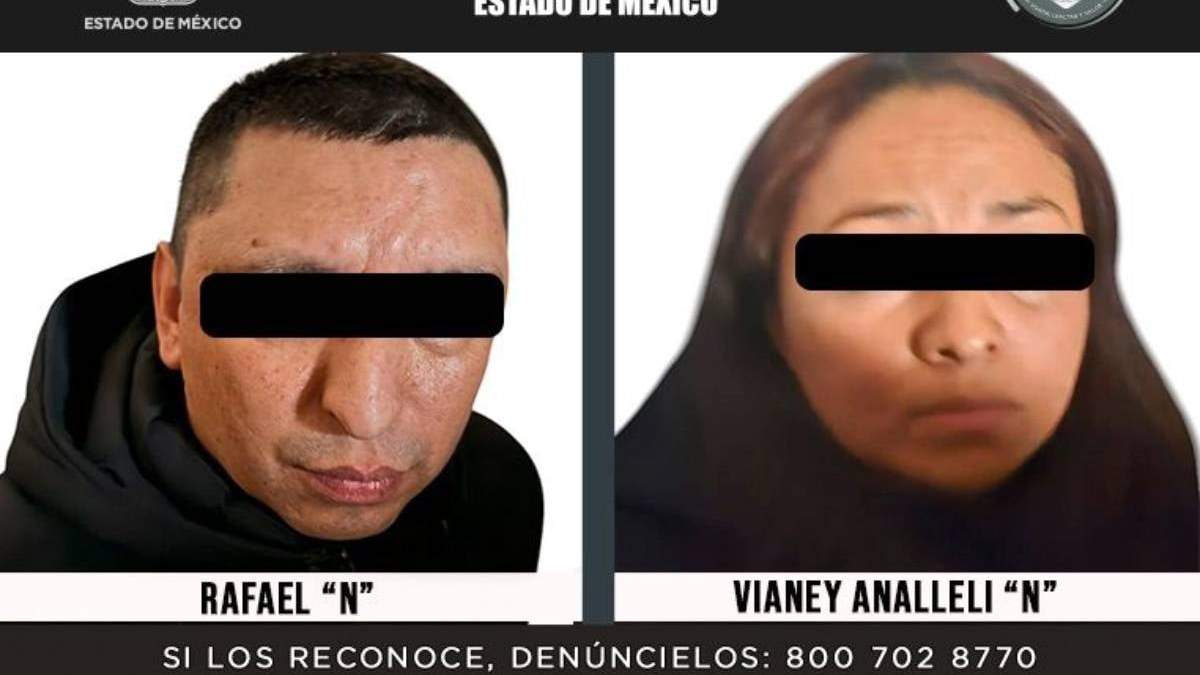 Rafael “N”, jefe de la célula de Combate a la Extorsión de la Policía Municipal de Ecatepec, y Vianey Analleli “N