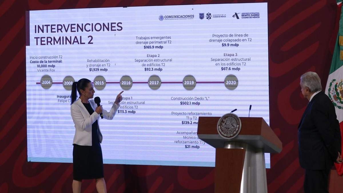 Claudia Sheinbaum habla sobre los trabajos de rehabilitación de la Terminal 2 del AICM