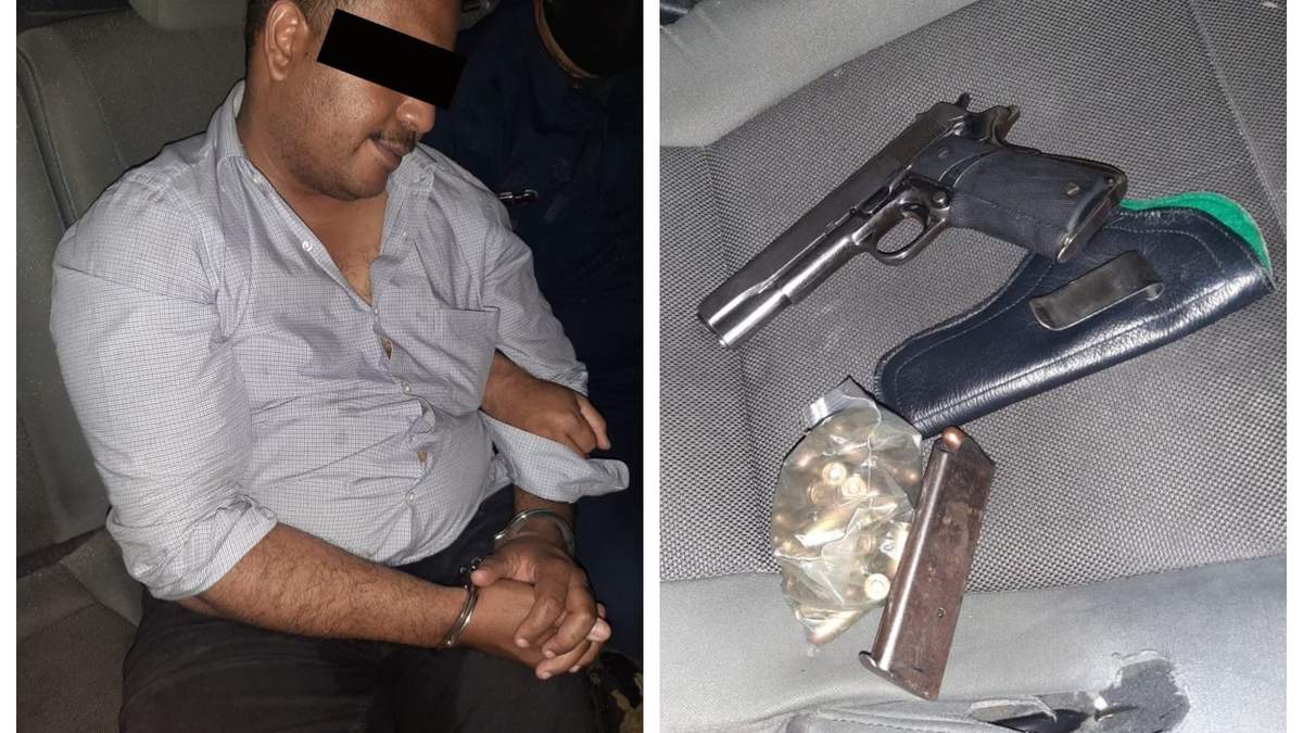 El detenido, identificado como Raúl Hermenegildo “N”, de 41 años, y el arma con la que disparó a la familia