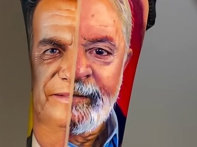 A dos semanas de las elecciones, un hombre se tatuó las caras de Lula da Silva y Jair Bolsonaro