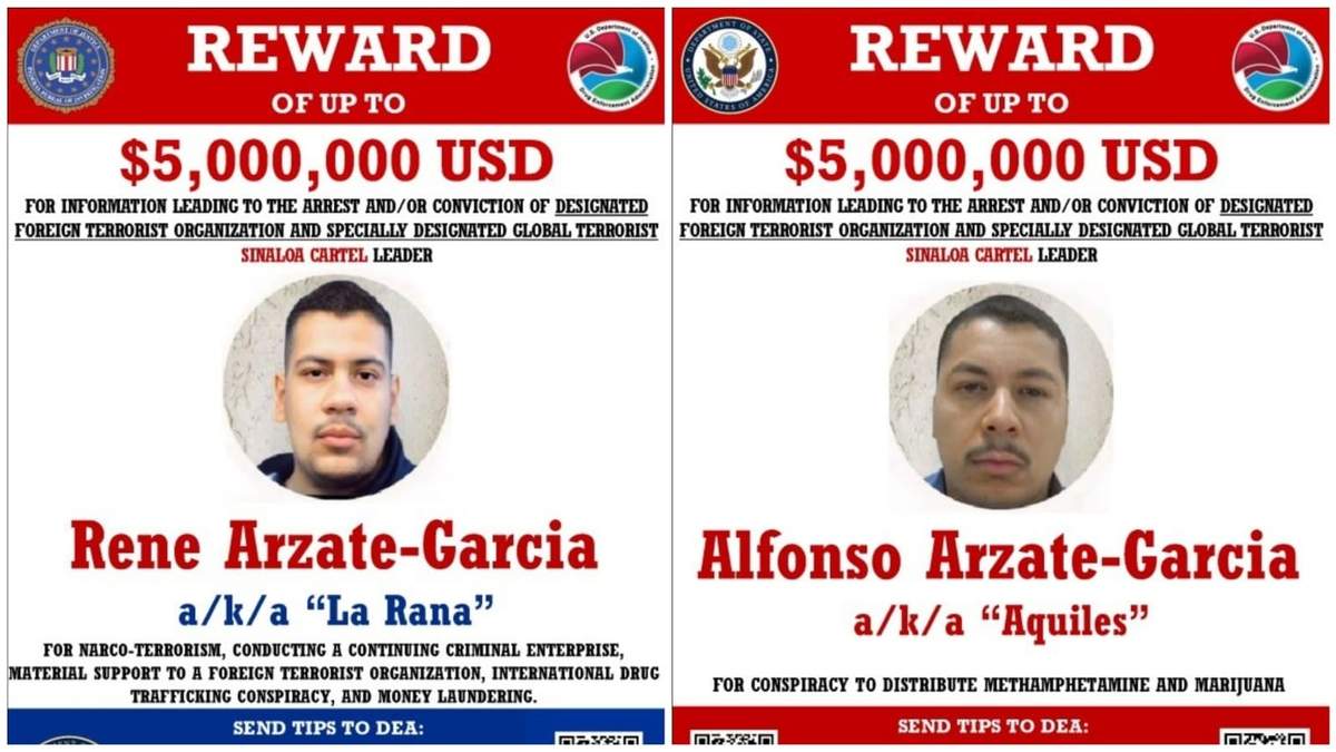 Recompensas del gobierno de EU por "La Rana" y "Aquiles", presuntos capos del Cártel de Sinaloa