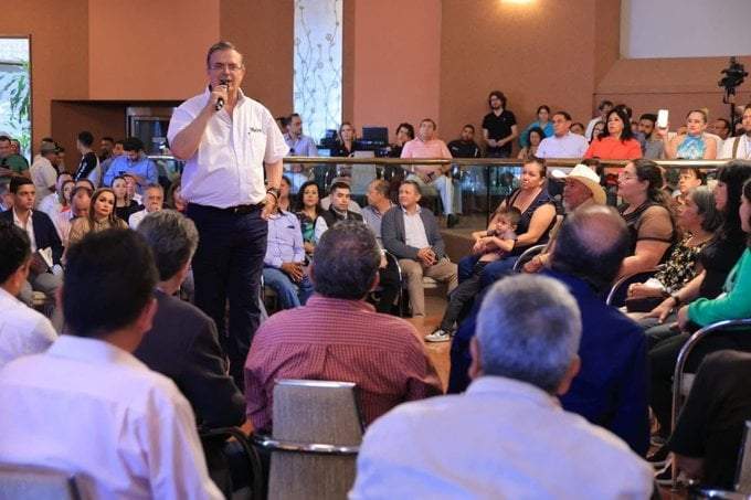 Marcelo Ebrard, aspirante presidencial de Morena, en un acto en Aguascalientes