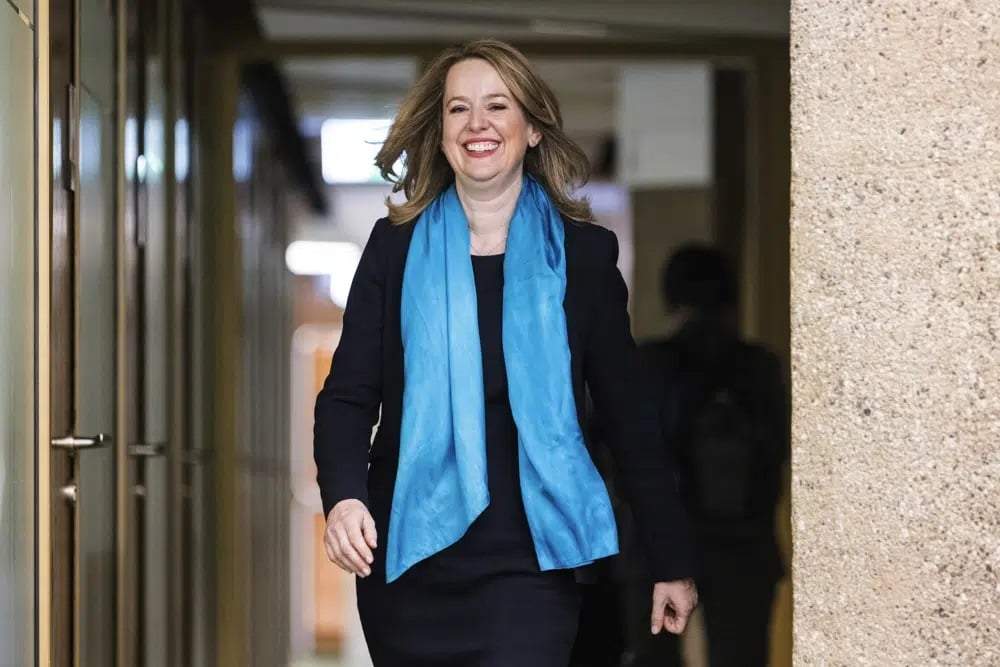 La estadounidense Amy Pope durante el proceso de elección para director general de la Organización Internacional para las Migraciones, en Ginebra, el 15 de mayo de 2023