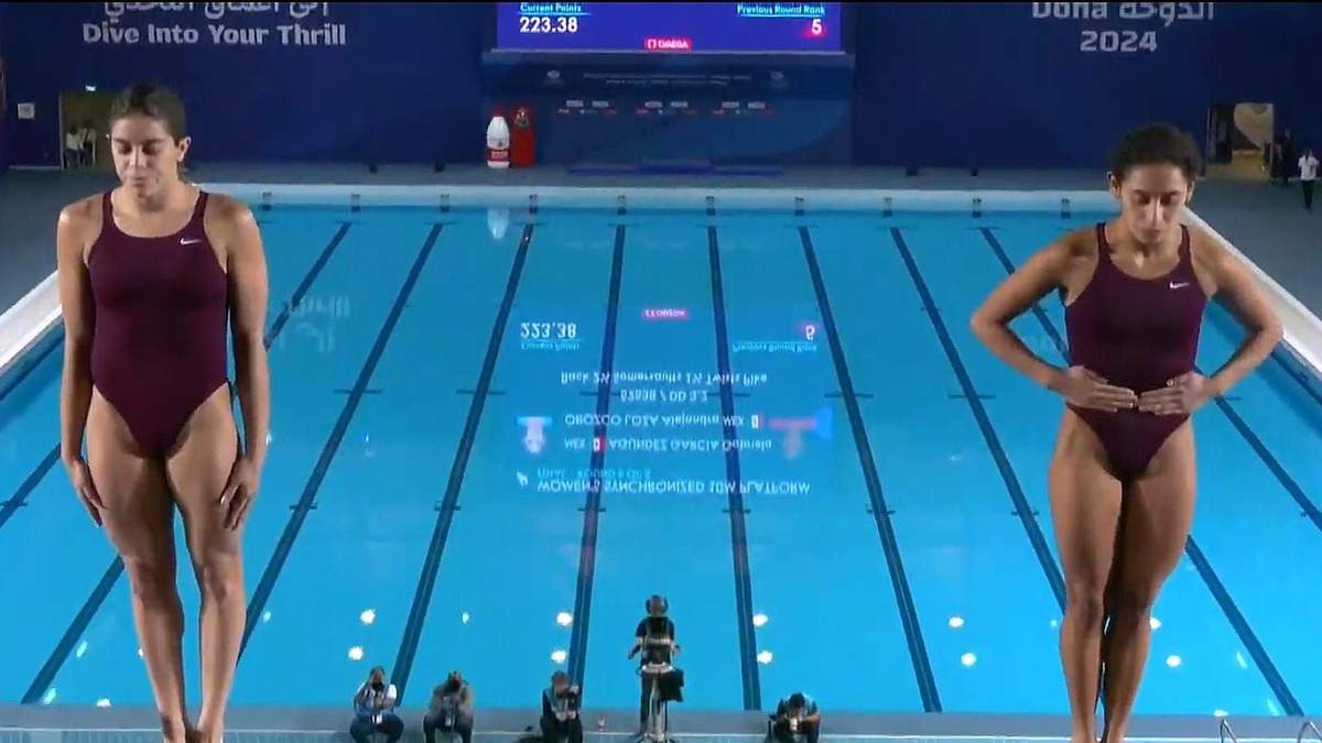 Alejandra Orozco y Gabriela Agundez en su participación en el Mundial de Deportes Acuáticos de Doha