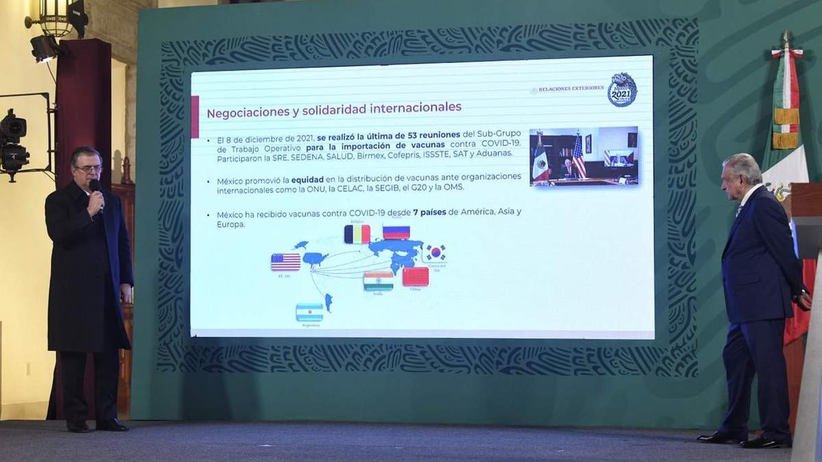 El canciller en la conferencia de prensa del presidente López Obrador
