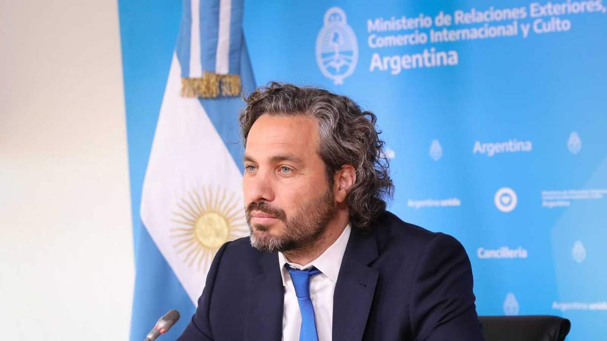Santiago Cafiero durante su declaración sobre las Islas Malvinas ante la OEA. Fuente: (Twitter)