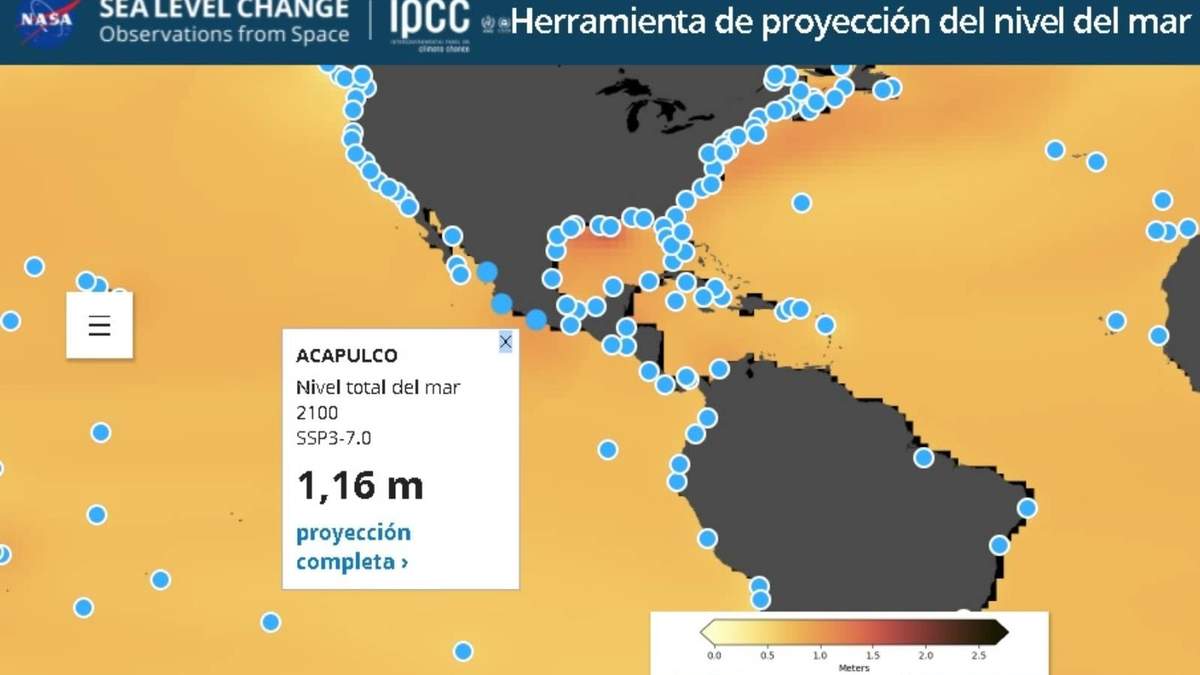 Previsión del aumento del nivel del mar en Acapulco para 2100