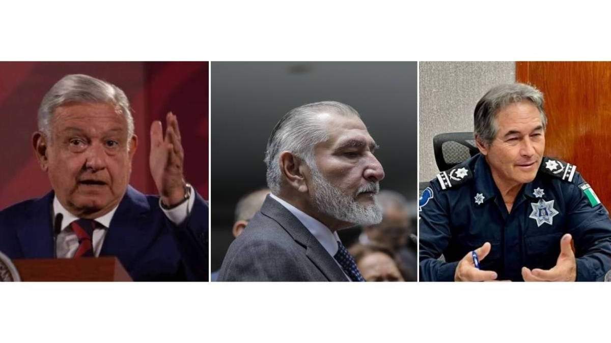 El expresidente Andrés Manuel López Obrador, el presidente de la Jucopo en el Senado, Adán Augusto López, y el exsecretario de seguridad de Tabasco, Hernán Bermúdez Requena, sobre quien pesa una orden de aprehensión por sus presuntos vínculos con el grupo criminal "La Barredora"