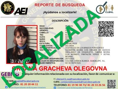 Localizan a una mujer originaria de Rusia desaparecida en Nuevo León