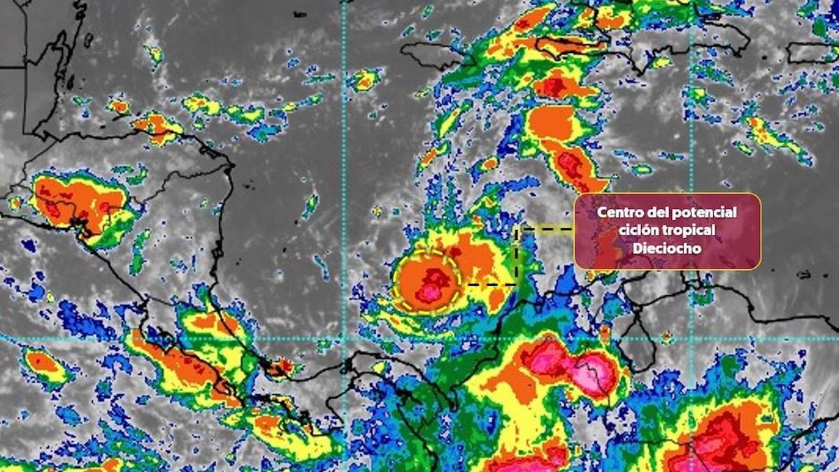 Vista satelital del potencial ciclón tropical Dieciocho