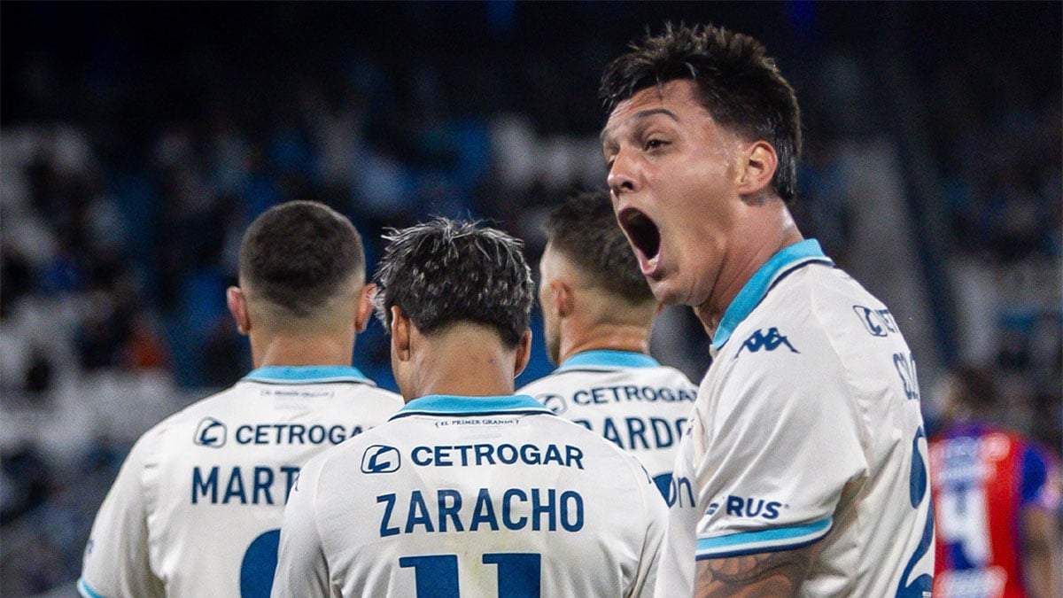 Nazareno Colombo con la boca llena de gol.