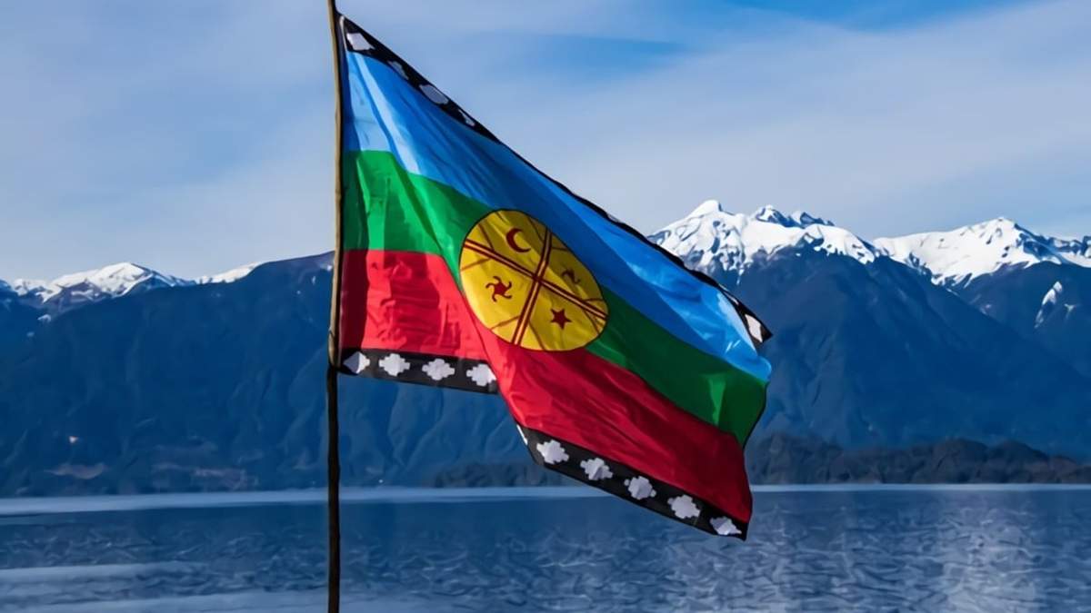 Bandera de la comunidad mapuche en la Patagonia argentina. Fuente: (Twitter)
