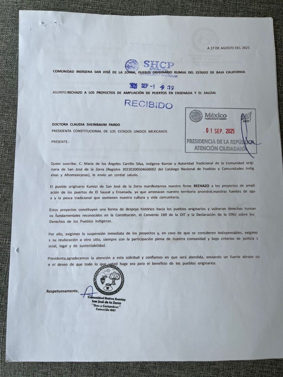 DOCUMENTO KUMIAI SHEINBAUM MEGAPUERTO SAUZAL