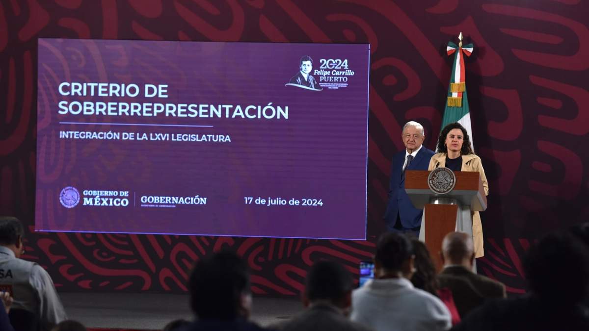 El presidente López Obrador y la secretaria de Gobernación, Luisa María Alcalde, en la conferencia del miércoles