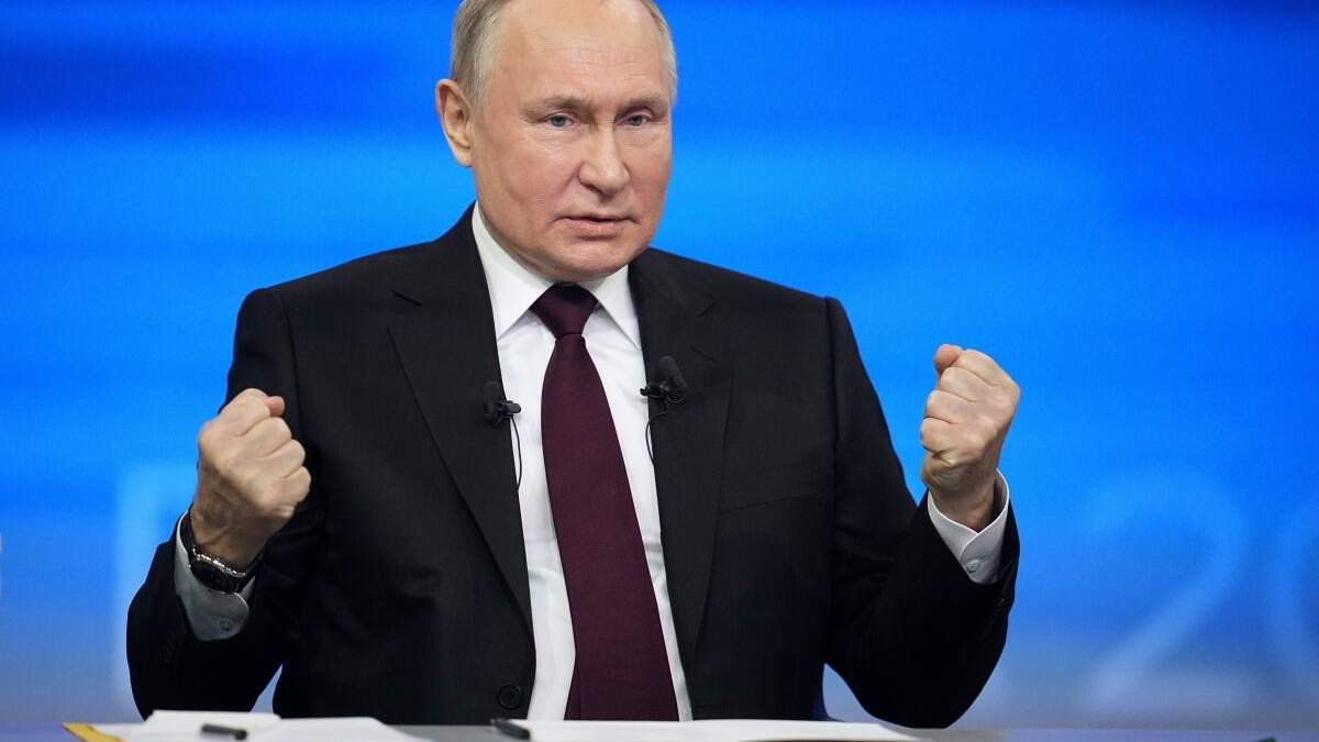 El presidente de Rusia habla durante su conferencia de prensa anual en Moscú