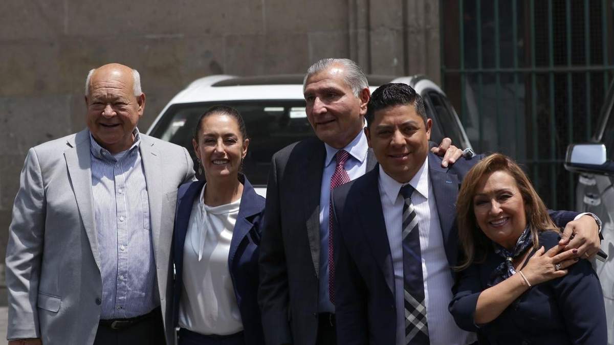 Víctor Manuel Castro, gobernador de Baja California Sur; Claudia Sheinbaum, jefa de gobierno de la CDMX; Adán Augusto López, secretario de Gobernación; Ricardo Gallardo, gobernador de SLP, y Lorena Cuéllar, de Tlaxcala
