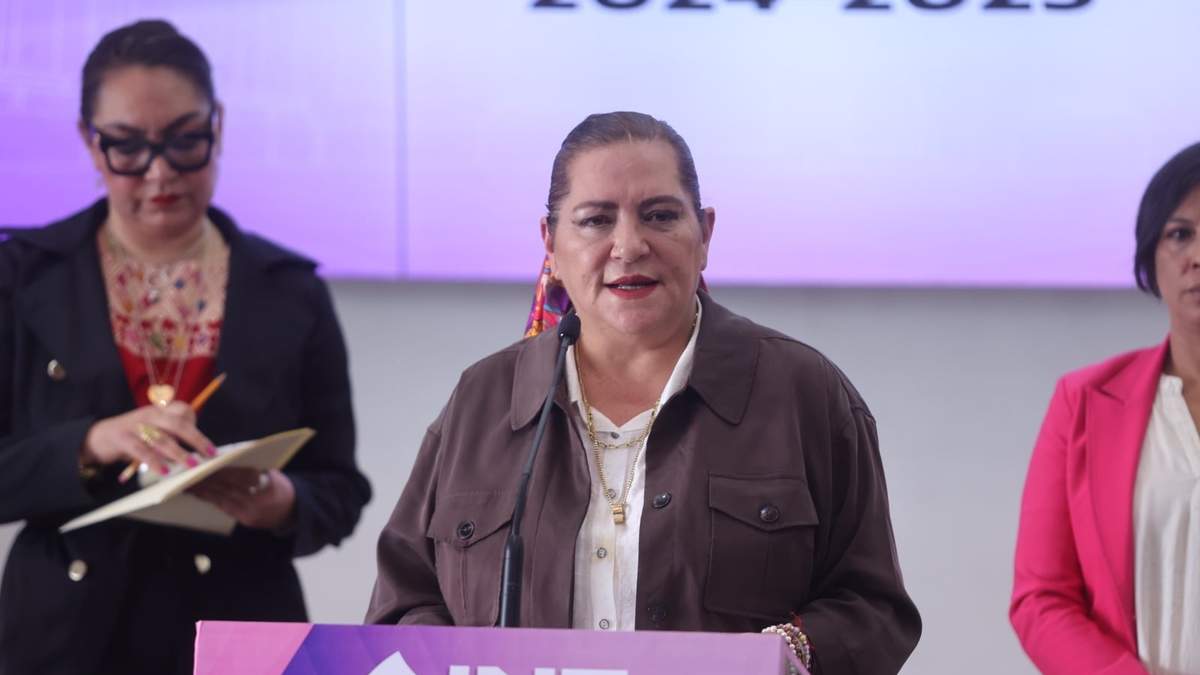 La consejera presidenta del INE, Guadalupe Taddei, en la conferencia de prensa sobre el avance de cómputos de la elección judicial, el 3 de junio de 2025