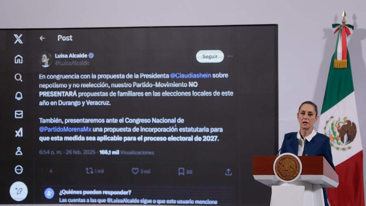La presidenta Claudia Sheinbaum mostró el tuit de Luisa Alcalde