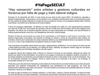 Artistas veracruzanos exigen a la Secretaría de Cultura pagos pendientes